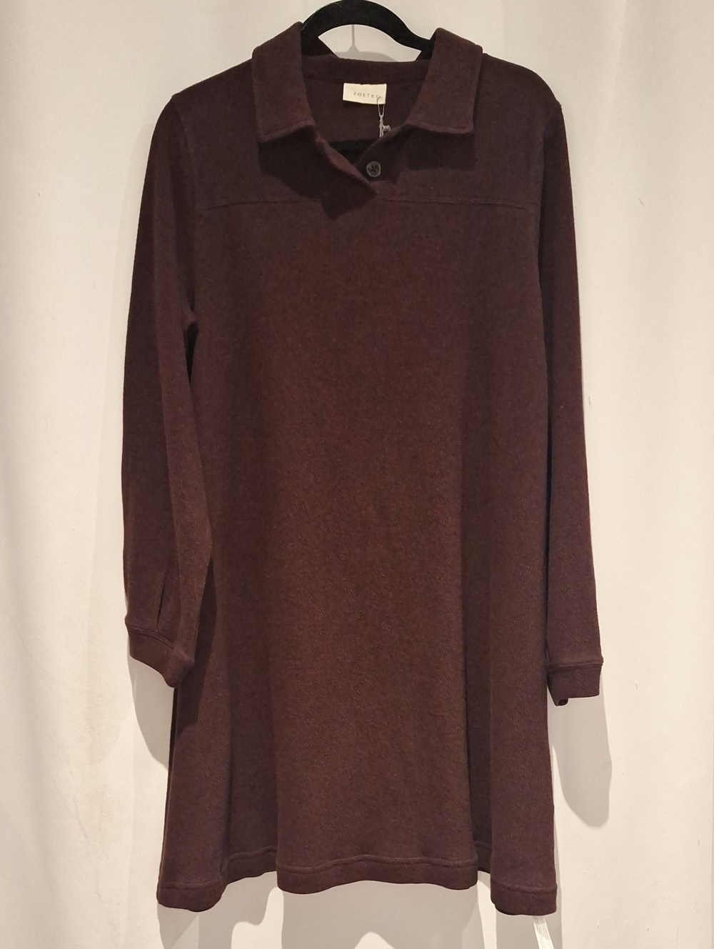 Poetry Aubergine Brown V-Neck Collared Knit Sweater Dress